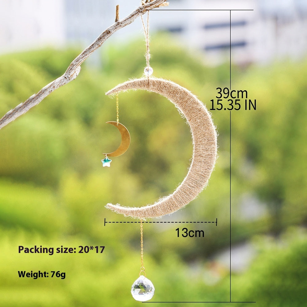 Wooden Woven Hand Gift Moon Crystal Gardening Sun Catcher Wall Decoration Pendant