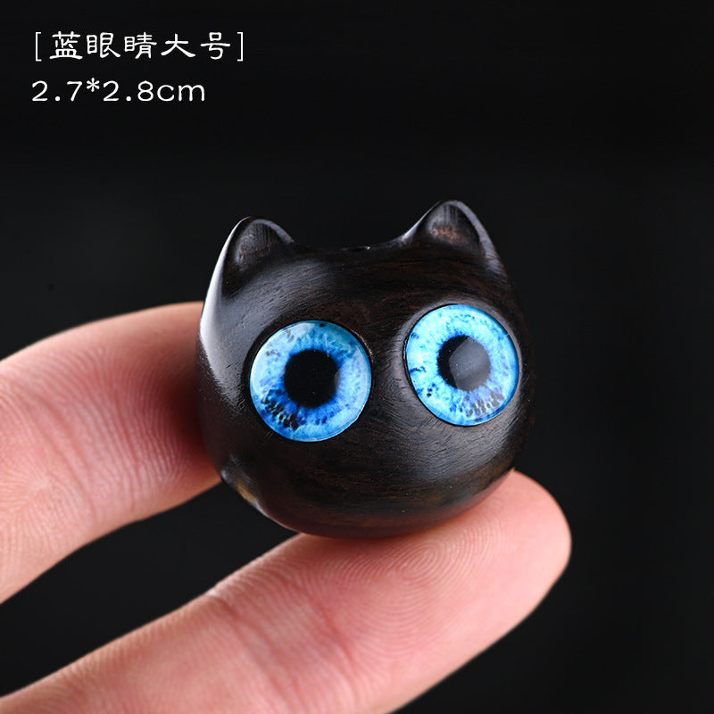 Wood Carving Little Black Cat Mini Doll Decoration Handicraft