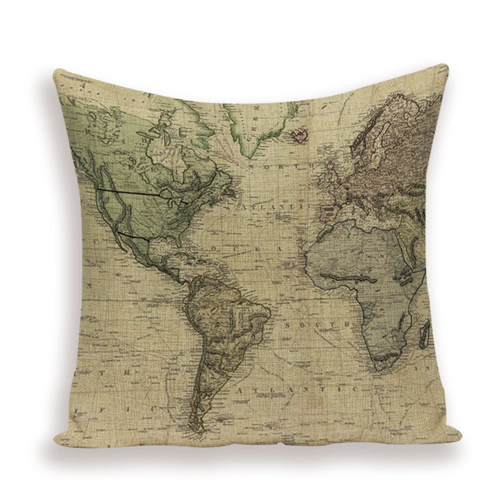 New Retro Toss Pillow Case European World Map Cushion Cover Seat Sofa Covers Morocco Linen House Home Decor Throw Pillows Cases