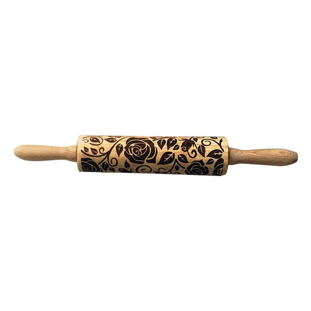 Solid Wood Roller With Carved Pattern Rolling Pin