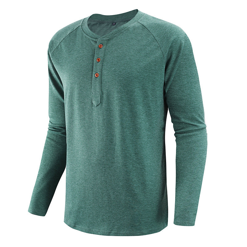 Spring And Summer European And American Plus Size Men's Clothing Henley Shirt Men's Long Sleeve