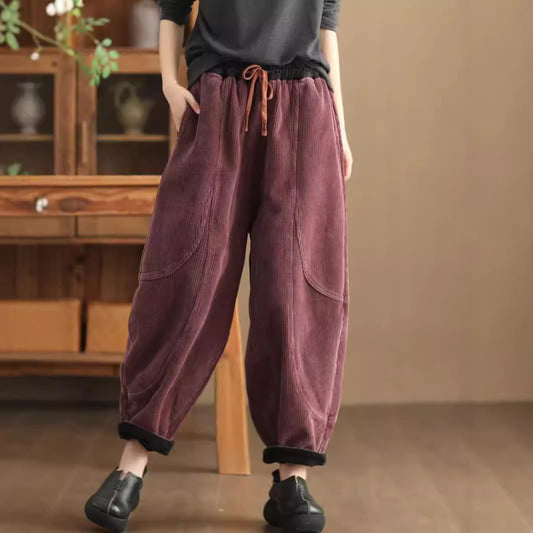 Loose Stitching And Brushed Warm Trousers For Women