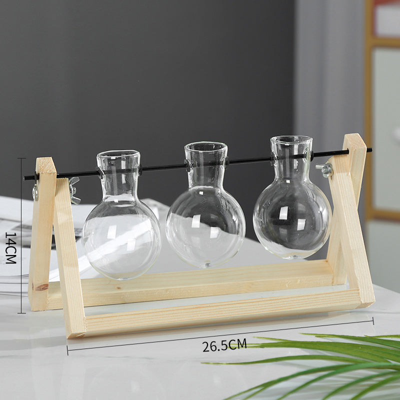 Creative Wooden Frame Hydroponic Green Dill Glass Vase