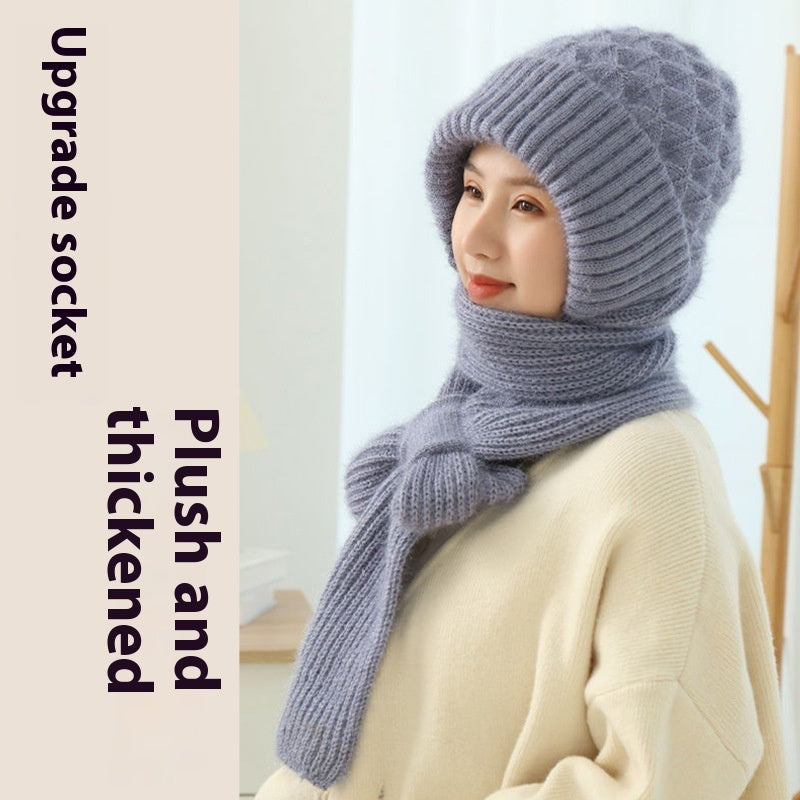 Popular Brushed And Padded Hats Scarf Double Layer Warm Wool Knitted