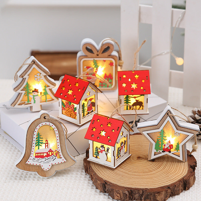 Christmas Decorations Wooden House Pendant