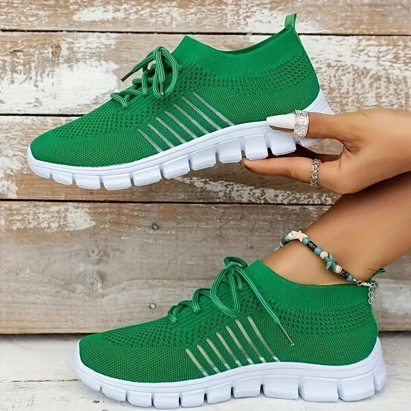 Casual Ladies Breathable Women Flying Knit Sports Flat Shoes