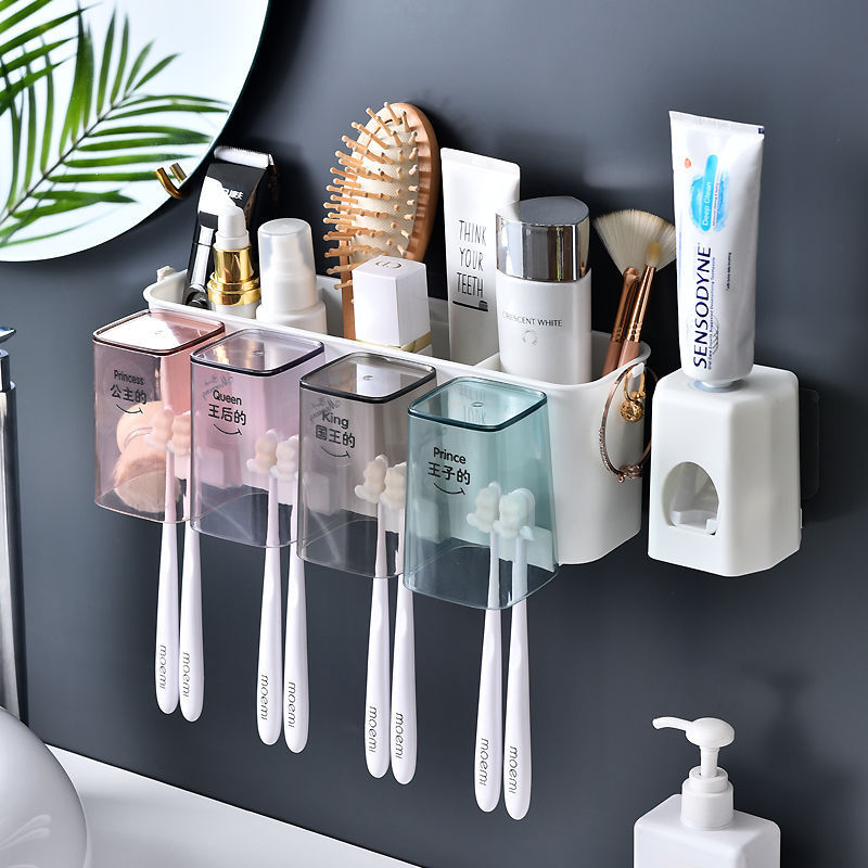 Punch Free Toothbrush Holder Set Toothpaste Squeezer