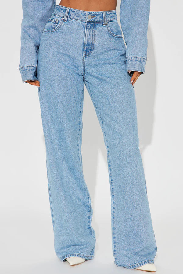Straight Slimming Trousers Love Pocket High Waist Loose Jeans