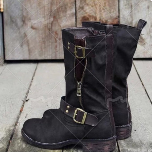 Mid-calf Belt Buckle Knight Boots