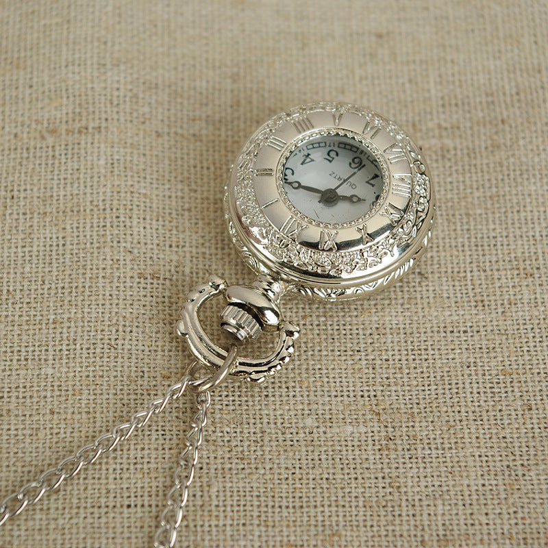 Small Hollow Silver Roman Digital Pocket Watch