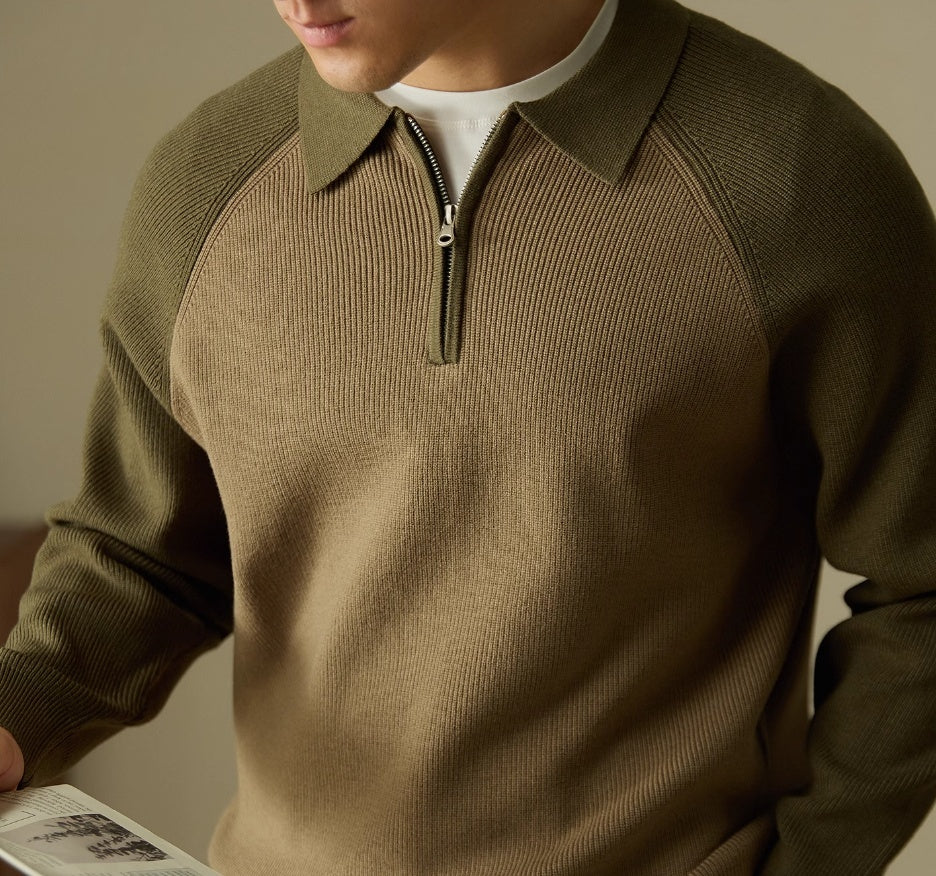 American Casual Half-height Zip Polo Sweater