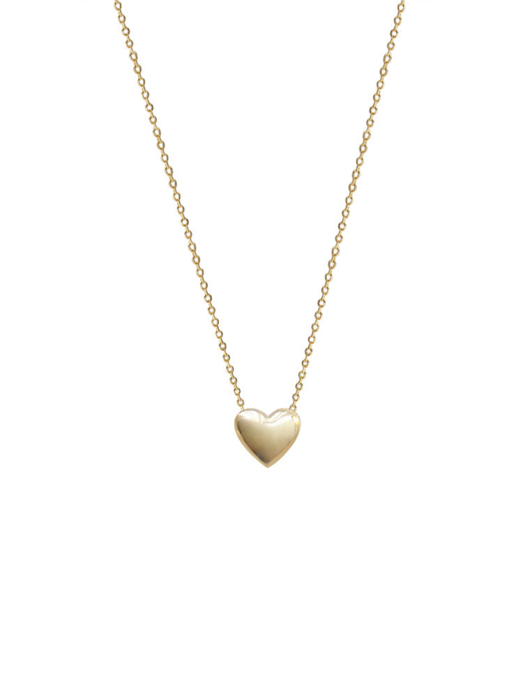 925 Sterling Silver Plated 14K Gold Necklace Women's Simple Elegant Classic Heart-shaped Pendant