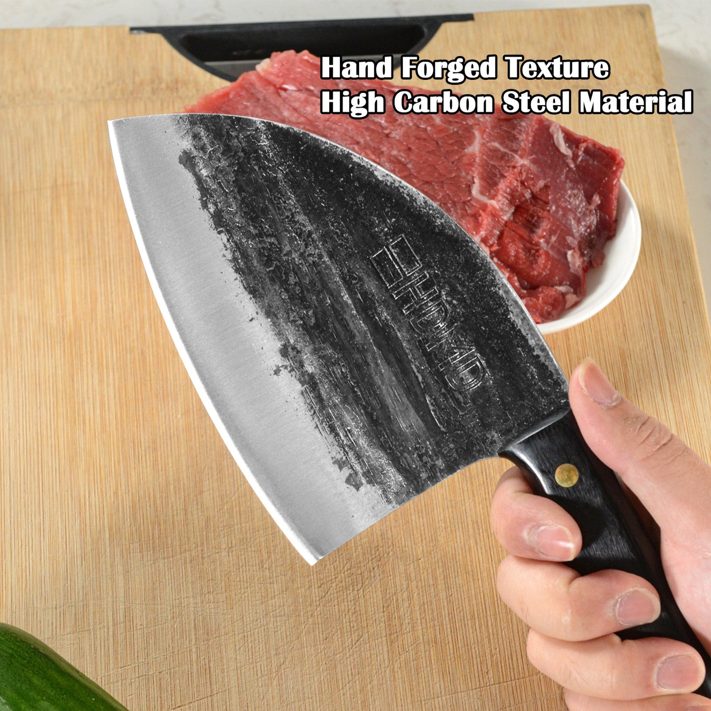 HDMD Cleaver Knife Meat Cleaver Knife For Meat Cutting, Real Hand Forged Knife High Carbon Steel Knife, Butchers Knife Meat Knife For Home And Outdoor Camping, BBQ