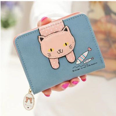 Short Cute Zipper Cartoon Cat Printing Student Coin Purse