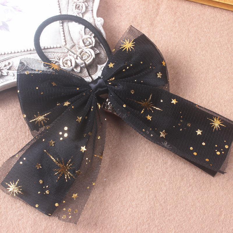 Bow Hair Clip Lolita Headdress Press Clip Star Mesh Hair Ornament