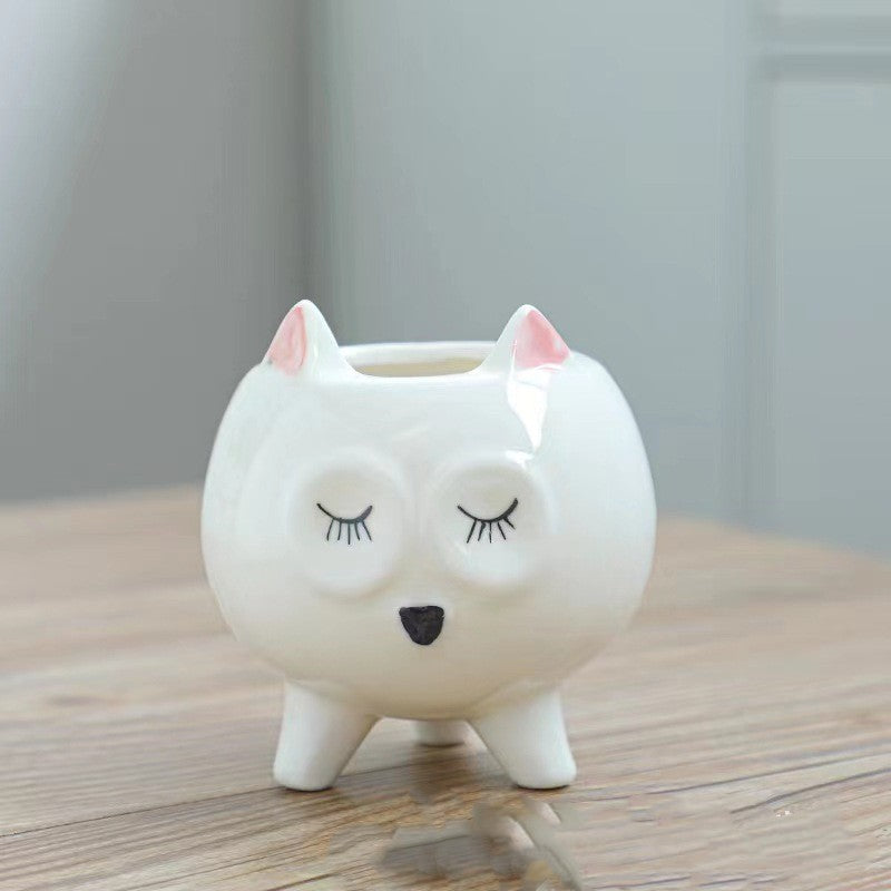 High Temperature Hand Painting Cartoon Animal Flowerpot