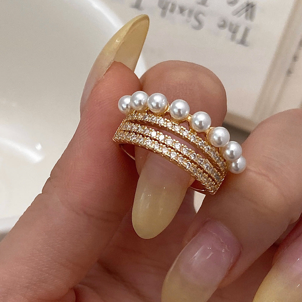 Simple Pearl Open-end Zircon Ring