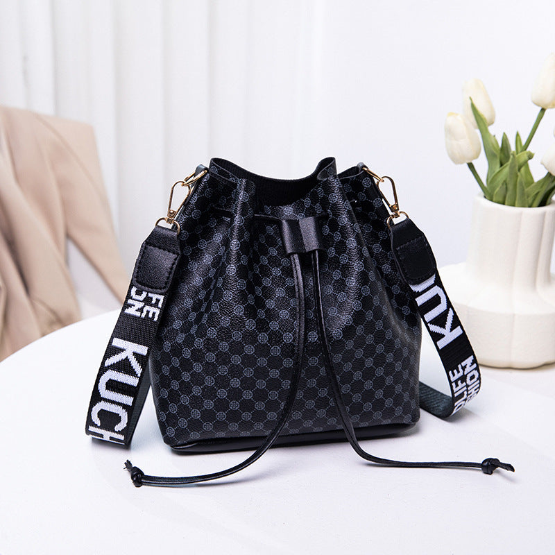 Printed Bucket Bag PU Multi Layer Soft Leather Women's Fashion Simple Shoulder Bag Fashion Women's Crossbody Bag