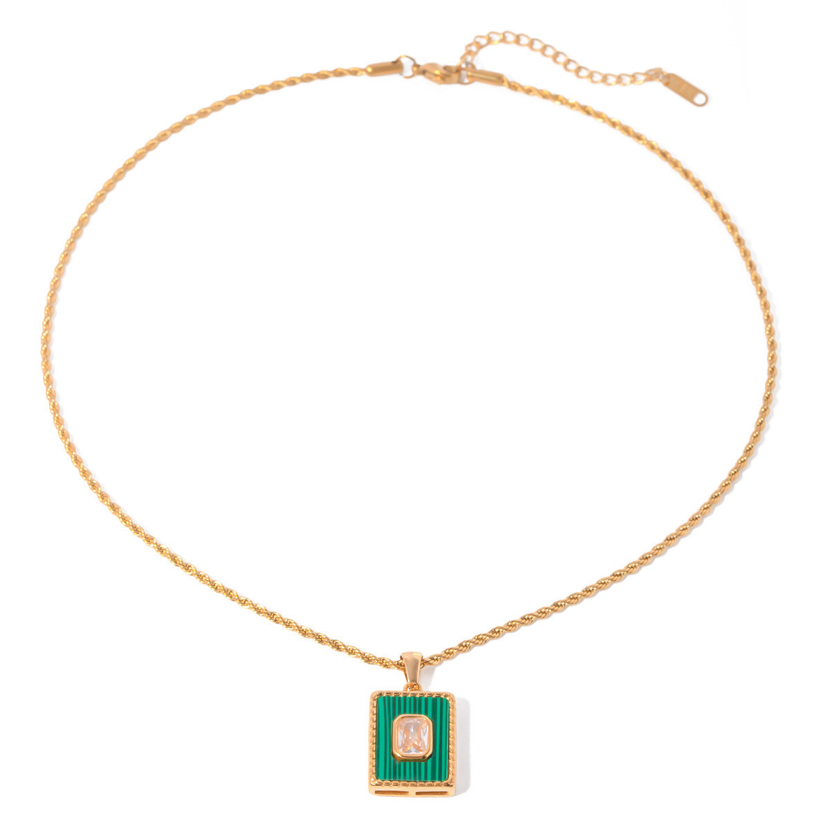 18K Rectangular Green Tag Stainless Steel Necklace For Women