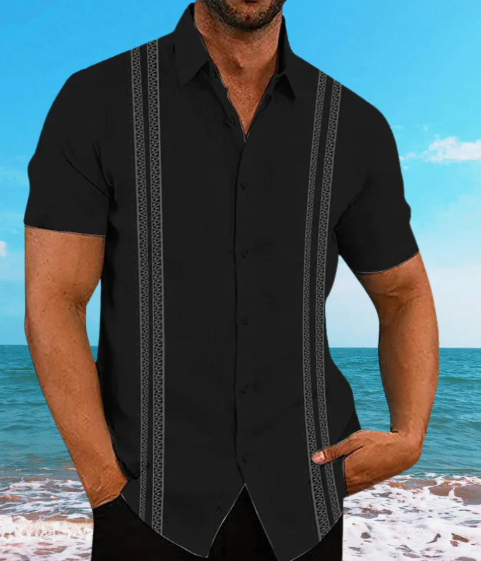 European And American Hawaiian Casual Floral Print Men's Lapel Shirt Short Sleeve