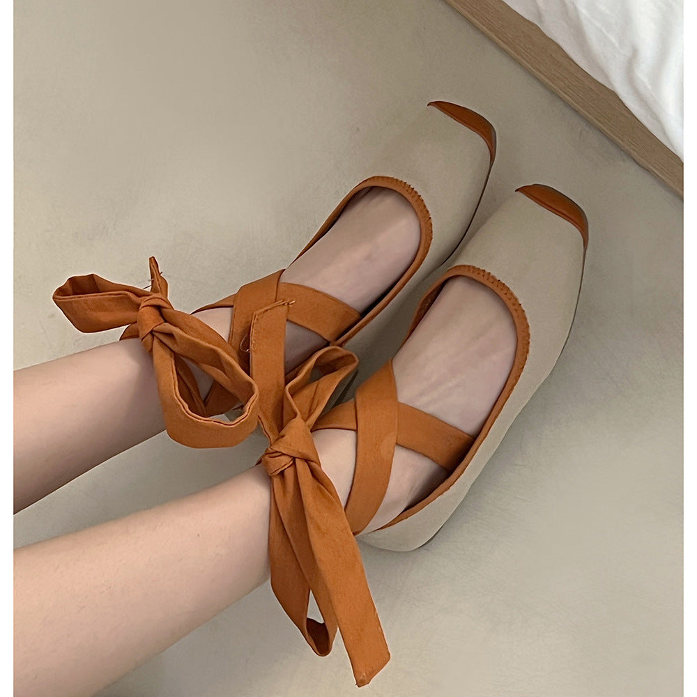 Minimalist Ins Shallow Cut Square Toe Single Shoe