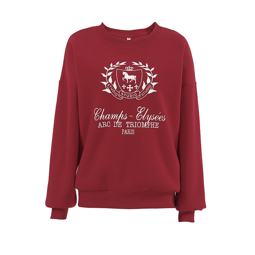 Women's Round Neck Printed Pullover Sweatshirt